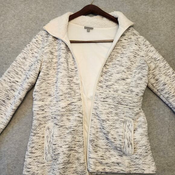 T by Talbots Jacquard Jacket Women's Small White Fleece-Trim Faux Fur Winter - Picture 4 of 13